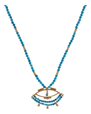 Turquoise Beaded Chain Evil Eye Topaz Gold Necklace