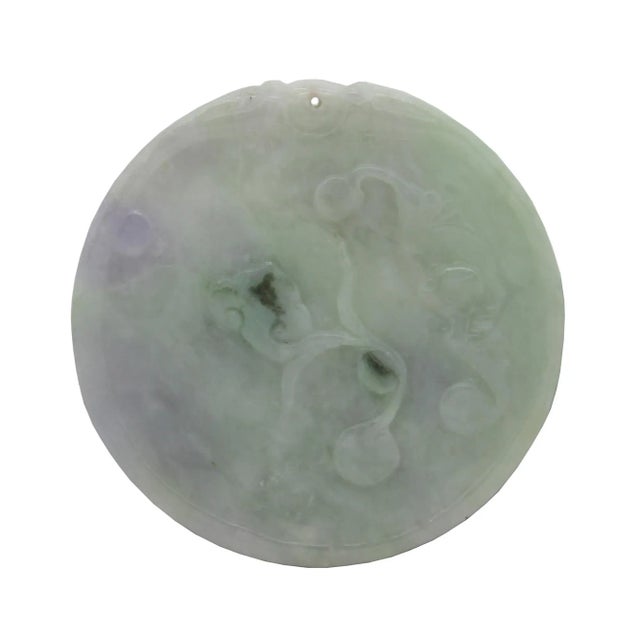 Green Jade Chinese Carved Zodiac Dragon Medallion Feng Shui Pendant For Sale In San Francisco - Image 6 of 7