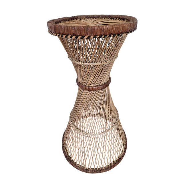 1970s Vintage Hand Woven Wicker Plant Stand Tall Pedastal 1970's Boho Cottage For Sale - Image 5 of 11