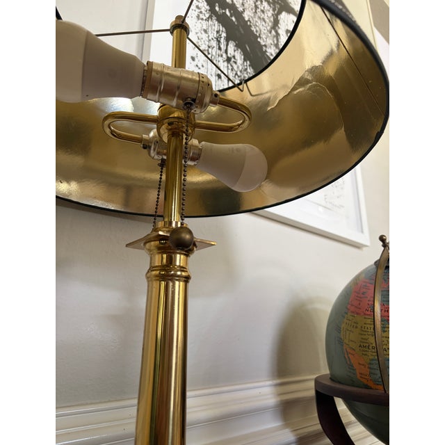 Vintage French Empire-Style Brass Column Table Lamp With Black Stone Base For Sale - Image 11 of 13