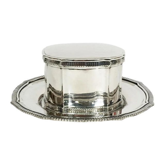 Dutch Silver Cardinal Model Biscuit Box with Plate, Set of 2 For Sale