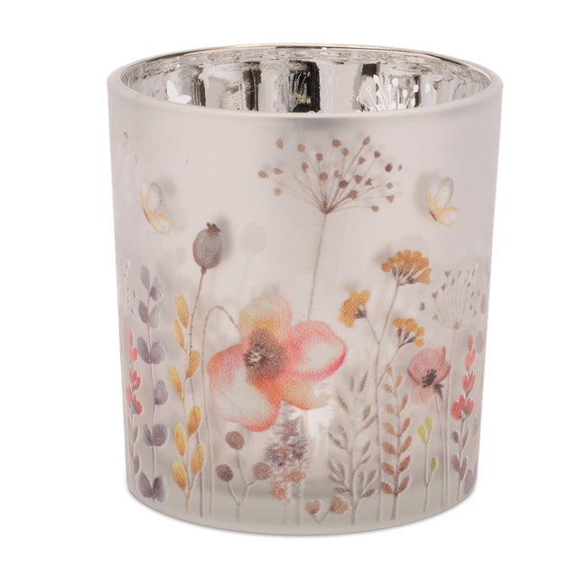 2020s Frosted Wildflower Print Votive Holder (Set of 3) For Sale - Image 5 of 6