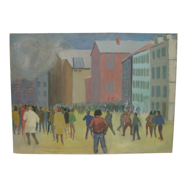 Labor Strike Painting by Volney Crosswell For Sale