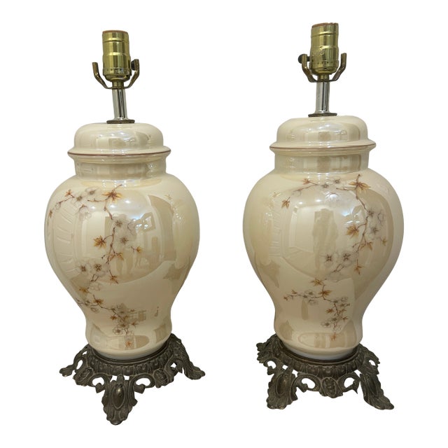 Mid 20th Century Vintage Ceramic Ginger Jar Table Lamps For Sale