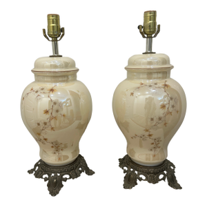 Mid 20th Century Vintage Ceramic Ginger Jar Table Lamps