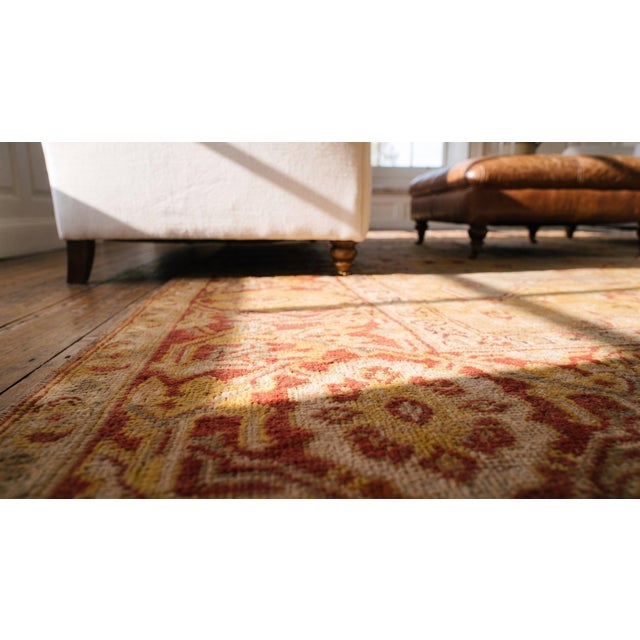 Sand Background Color & Medallion Design Antique Turkish Oushak Rug For Sale - Image 12 of 14