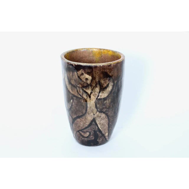 1950s 1950s Cereste Figurative Glazed Earthen Tone Oblong Art Pottery Vase For Sale - Image 5 of 12