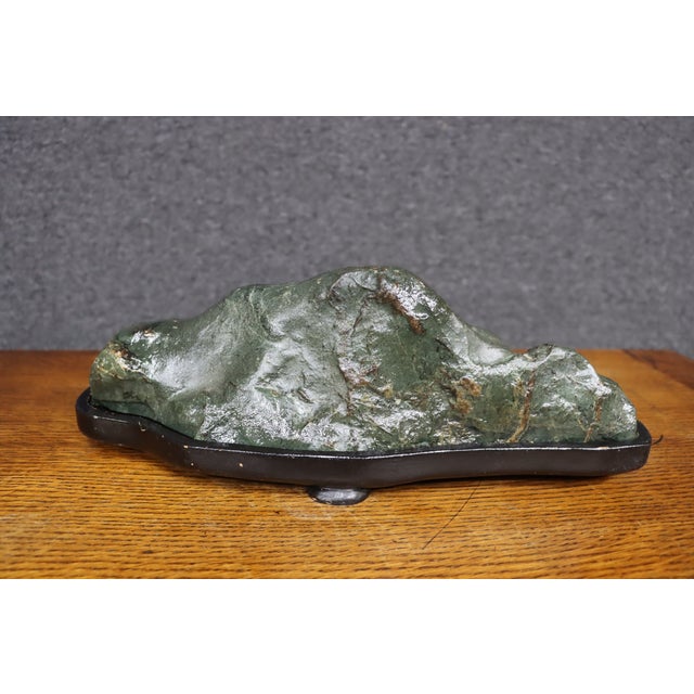 Green Mid-Century Japanese Suiseki Stone on Display Stand For Sale - Image 8 of 12
