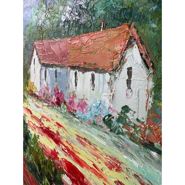 Framed Oil painting. Vivid colors of red and green fields. Signed. Beautiful scene evokes the warmth of the Italian Tuscan...