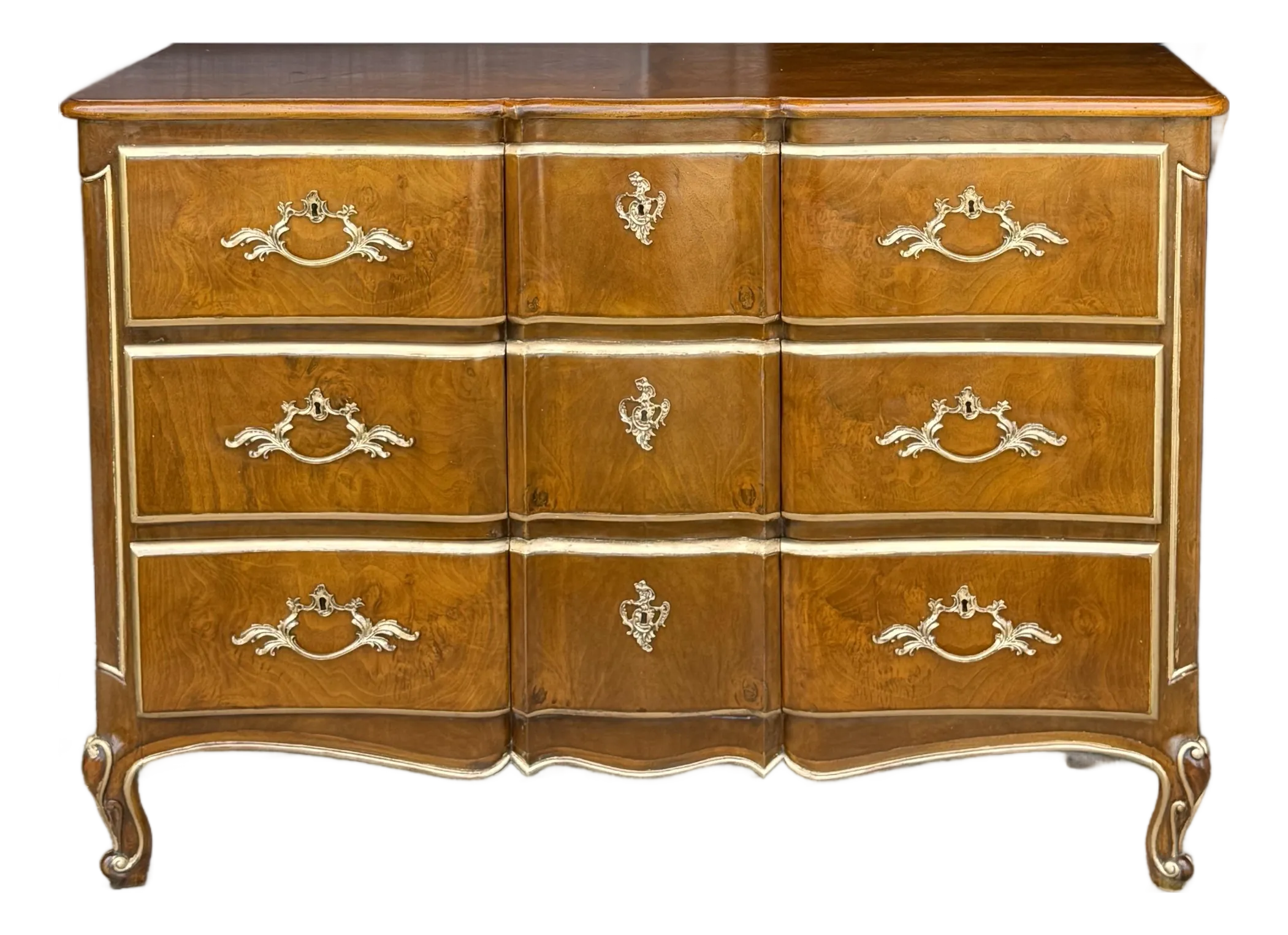 Scott Thomas Walnut Parcel Gilt 7 Drawer Dresser/Chest | Chairish
