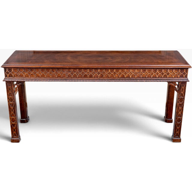 Chinoiserie Vintage Henredon Chinese Chippendale Carved Mahogany Console Table For Sale - Image 3 of 10
