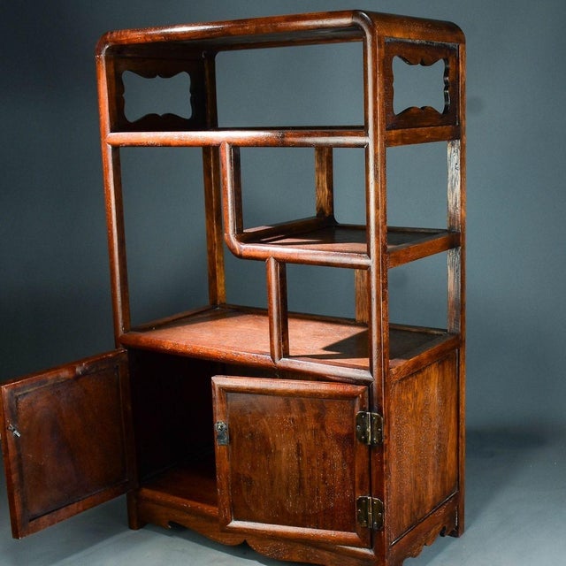 Vintage Chinese African Huali Rosewood Curio Cabinet | Ming Style Display Shelf With Doors For Sale - Image 9 of 9