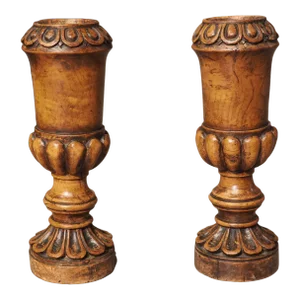Pair of Circa 1820 Carved Walnut Spill Vases From England