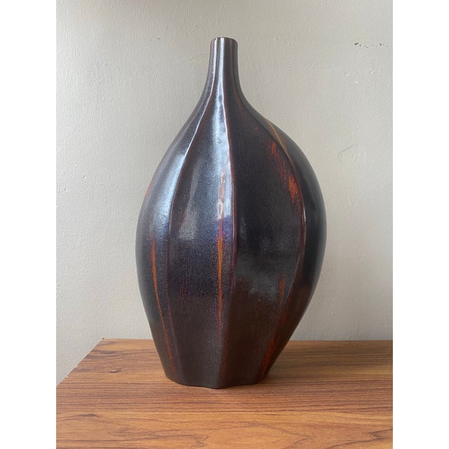 Late 20th Century Mid-Century Modern Handmade Lustrous Artisan Pottery Vase For Sale - Image 5 of 11