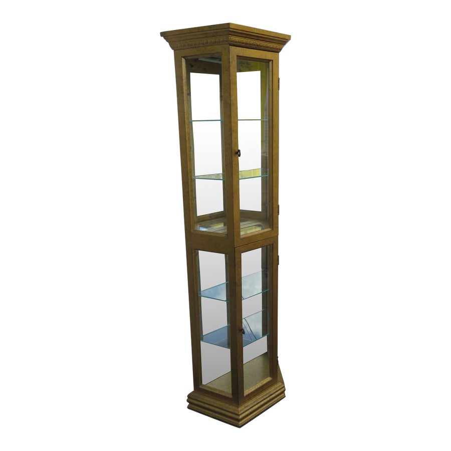 Hollywood Regency Tall Narrow Antique Gold Bookcase Display Shelf