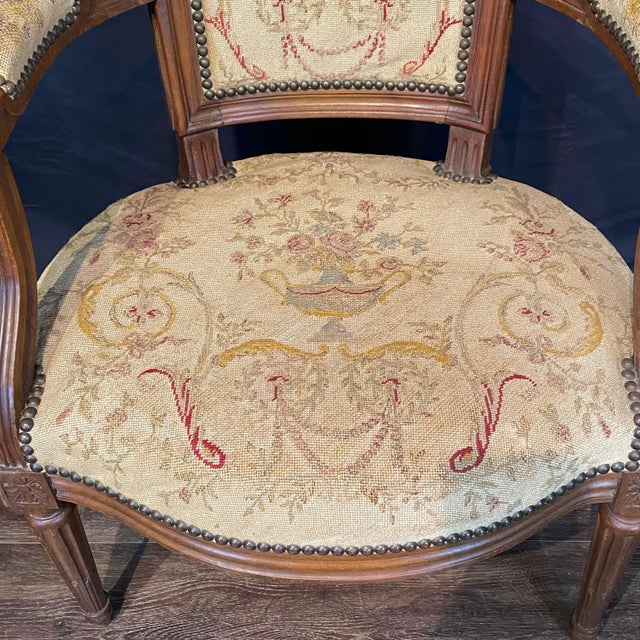 French Louis XVI Armchairs or Fauteuils With Original Aubusson Tapestry -Set of 6 For Sale - Image 9 of 13
