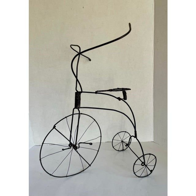 Folk Art Mid-Century Folk Art Wire High-Wheel Tricycle Sculpture For Sale - Image 3 of 9