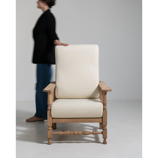 French Oak Reclining Armchair with Bouclé Upholstery, Antique, France, Circa 1940 For Sale - Image 15 of 16