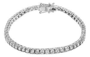 14K White Gold 3.0 Cttw Miracle Set Round-Cut Lab Grown Diamond Illusion 7" Tennis Bracelet