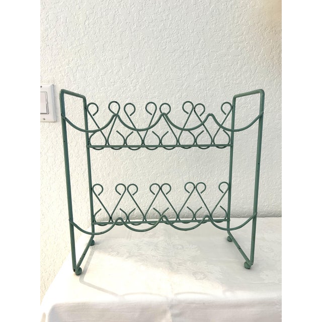 Shabby Chic Vintage Sea Foam Green Scroll Tabletop Wine Rack For Sale - Image 3 of 6