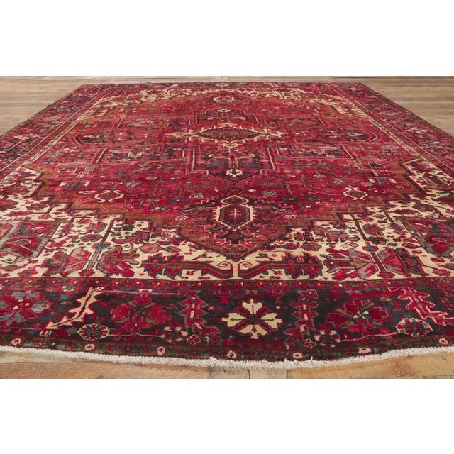Red Mid 20th Century Vintage Persian Heriz Rug, 10'02 X 13'04 For Sale - Image 8 of 10