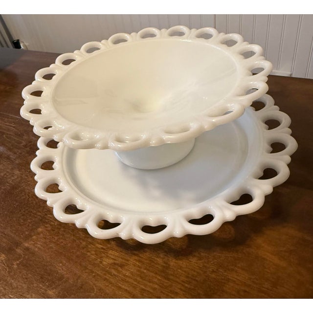 Mid-Century Modern Anchor Hocking Milk Glass Lace Edge Serving Set For Sale - Image 3 of 12