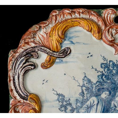 Delft Polychrome Plaque With a Courteous Scene Delft, Circa 1760 For Sale - Image 6 of 8