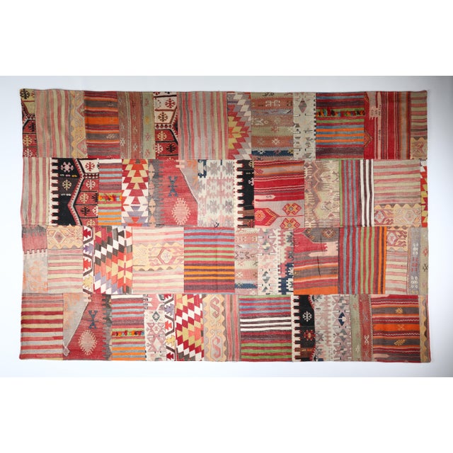 Mid 20th Century Authentic Turkish Kilim Patchwork Rug With Tribal & Geometric Designs -5' 7'' X 9' 10'' For Sale - Image 10 of 10