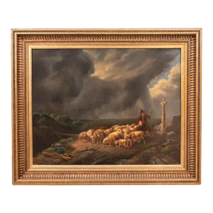 François Backvis Antique Flemish Oil on Panel Francois Backvis Shepherd Sheep Flock Painting 1880, Circa 1880