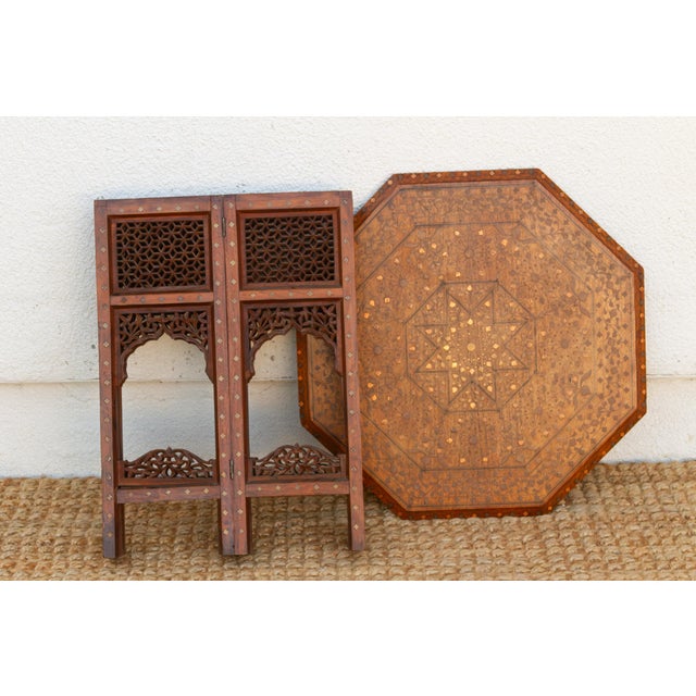 Wood Brass & Copper Inlay Anglo Indian Folding Table For Sale - Image 7 of 11