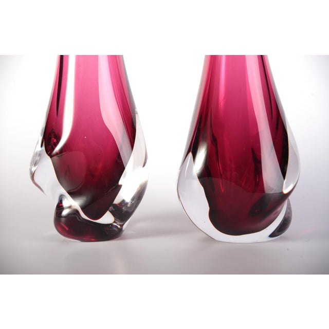 Ruby Glass Vase by Milena Veliskova for Skrdlovice, Czech, 1960s, Set of 2 For Sale - Image 4 of 6