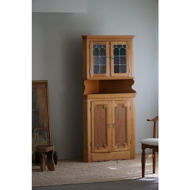 Tall Danish Modern Corner Cupboard in Oak & Glass by Henning Kjærnulf, 1960s For Sale - Image 14 of 18