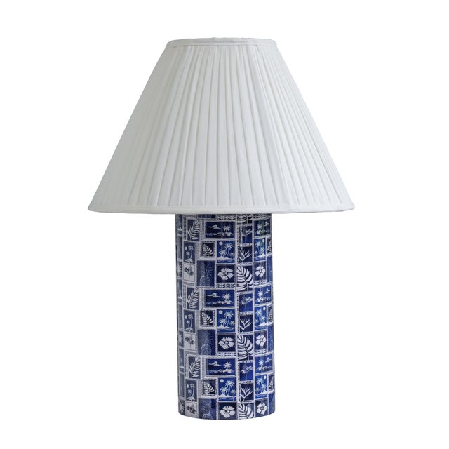 Stamp Blue Pleated Table Lamp For Sale In Los Angeles - Image 6 of 6