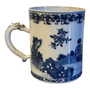 Large Antique 18th Century Chinese Export Blue & White Porcelain Tankard Mug