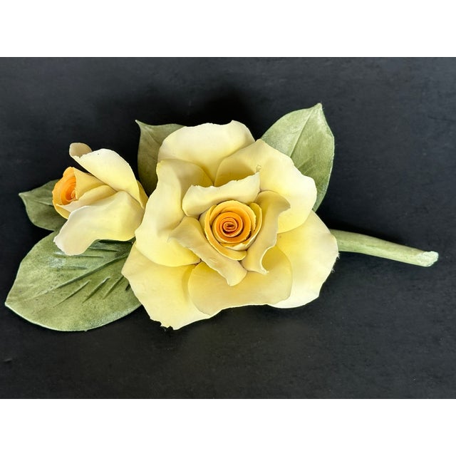 Italian Capodimonte Porcelain Flowers Yellow Roses For Sale - Image 9 of 12