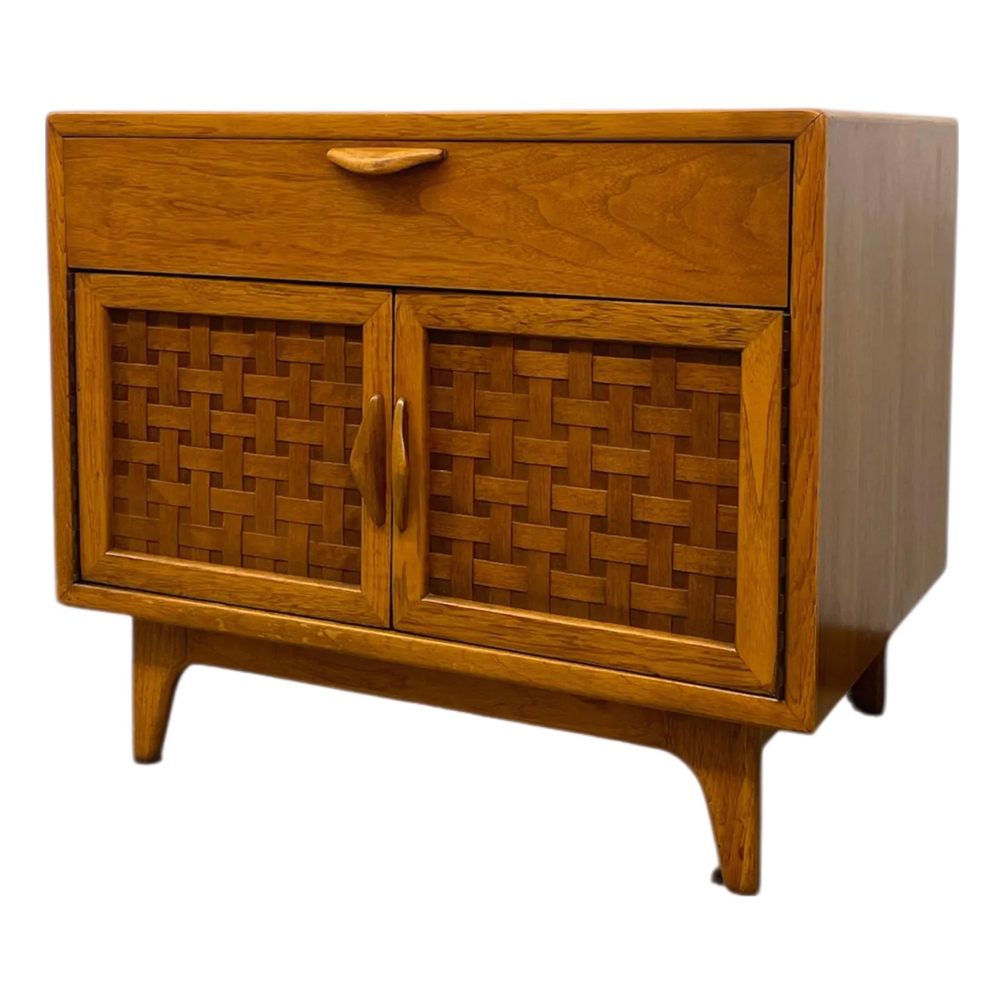 Mid-Century Modern Likely Oak Woven Front Cabinet by Lane