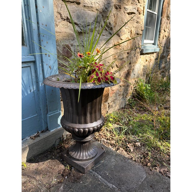 1990s 1990s Estate-Sized Cast Metal Garden Urns, A Pair For Sale - Image 5 of 12