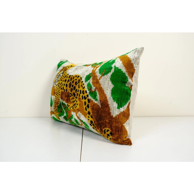 Tiger Silk Ikat Velvet Lumbar Pillow Cover, Uzbek Animal Cushion Cover 16" X 24" -Luxurious cushion cover of handloomed...