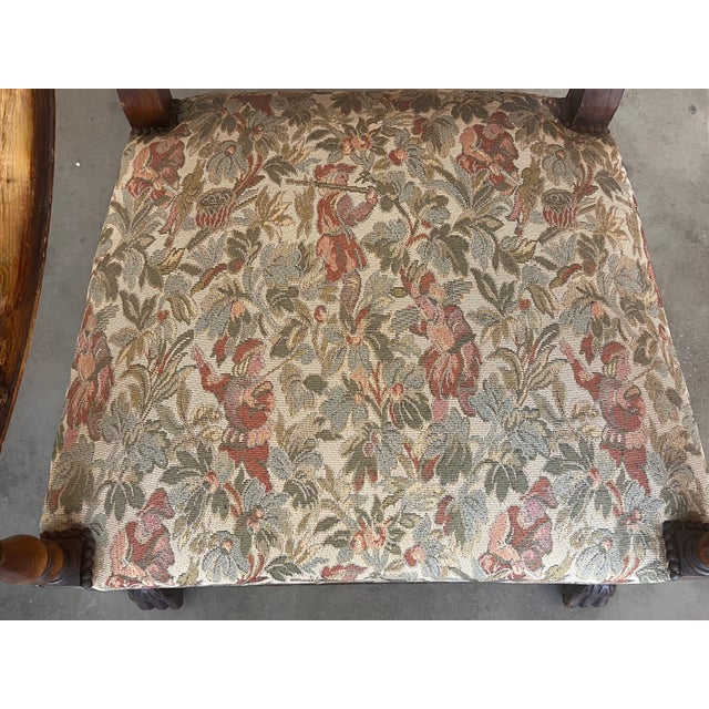 Louis XVI Style Spanish Pair of Carved Walnut Armchairs, 1900s For Sale - Image 9 of 10