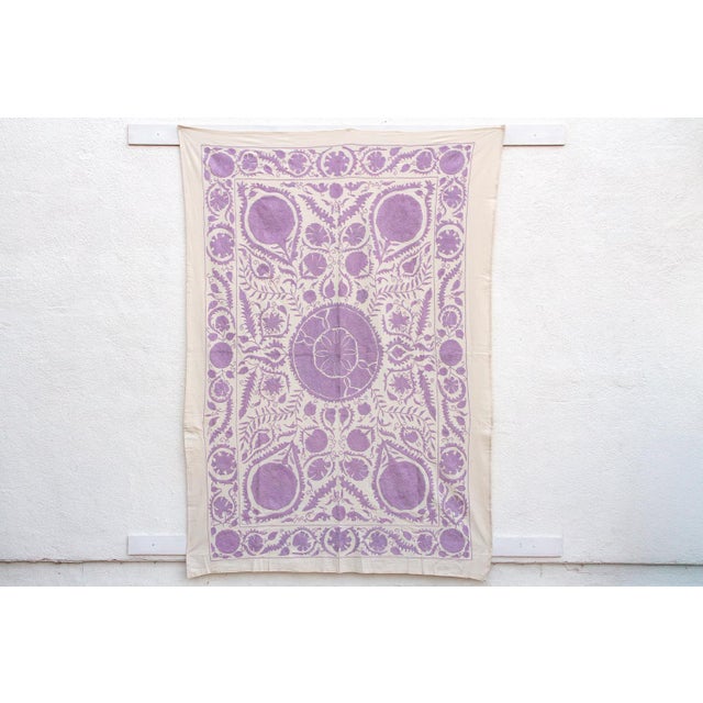 Lavender Lavender Pomegranate Hand-Embroidered Suzani Throw For Sale - Image 8 of 9