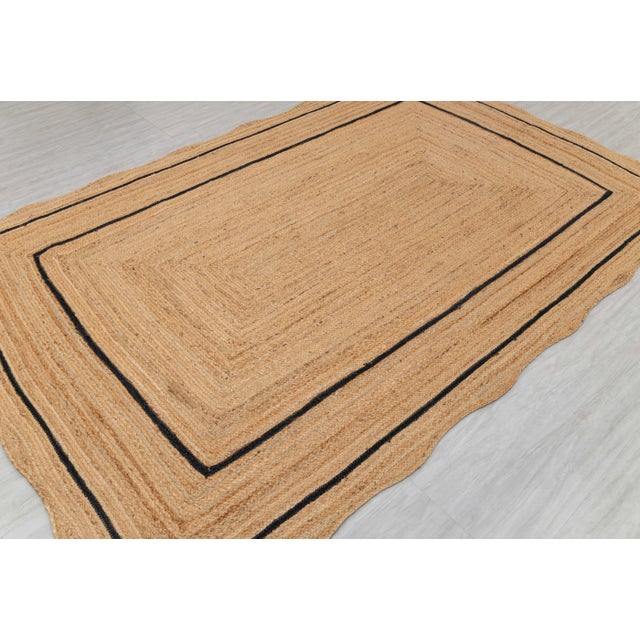 Black Natural Jute Wave Scallop Rug 2.5x8 Ft. For Sale - Image 4 of 12