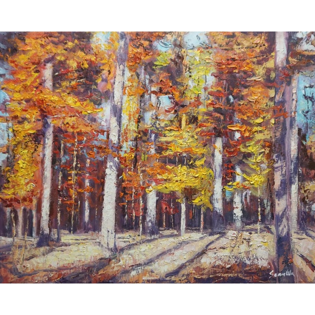 Original Oil Landscape Painting of Fall Woods For Sale
