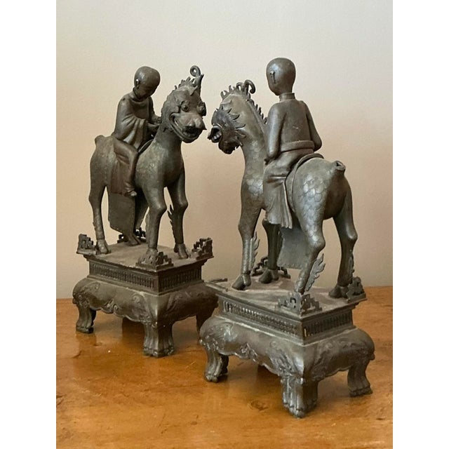 Vintage Asian Pewter Immortal Couple Garden Ornaments - Set of 2 For Sale - Image 4 of 10