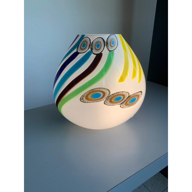 Contemporary Milky-White Murano Glass Style Table Lamp With Multicolored Reeds Vase For Sale - Image 10 of 12