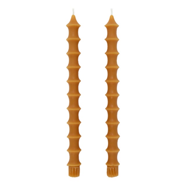 Bamboo Taper Candles in Golden Honey - A Pair For Sale
