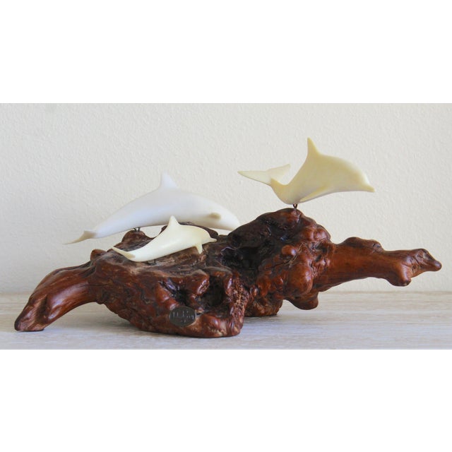 Vintage John Perry Dolphin Pod Sculpture on Natural Burlwood Base – 14" For Sale - Image 9 of 12