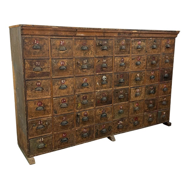 Large Antique Industrial Bank of Drawers with 48 Drawers, 1920s For Sale
