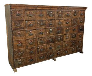 Large Antique Industrial Bank of Drawers with 48 Drawers, 1920s