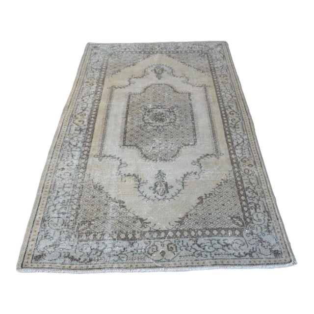 1960s Vintage Turkish Oushak Hand-Knotted Rug - 3′11″ × 6′11″ For Sale