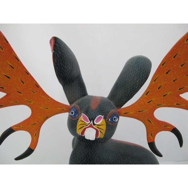 Wood Alebrije Carved Wood Jackalope Rabbit Oaxaca Mexico Folk Art Figurine Sculpture For Sale - Image 7 of 17